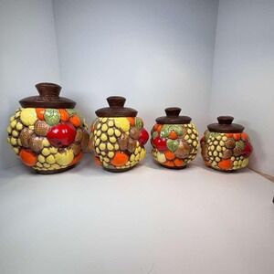 Four Jamar Mallory Ceramic Fruit Cornucopia Canister Cookie Jars Vintage MCM USA
